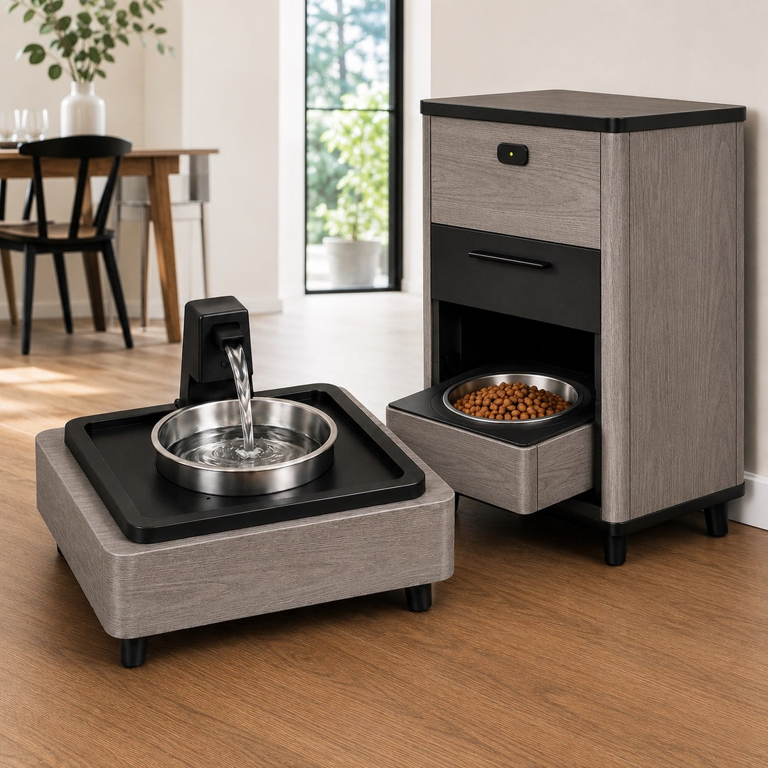 KibbleKraft Standard Dispenser and Single Wellness Fountain