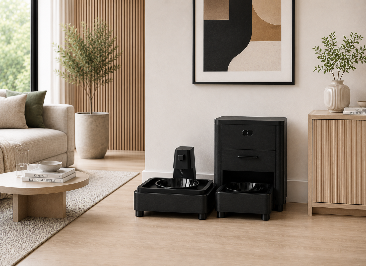 KibbleKraft Bundle – Onyx and Black | All-Black Wellness Fountain & Dispenser Set