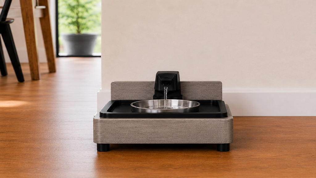 KibbleKraft Single Pet Wellness Fountain in Grey Oak